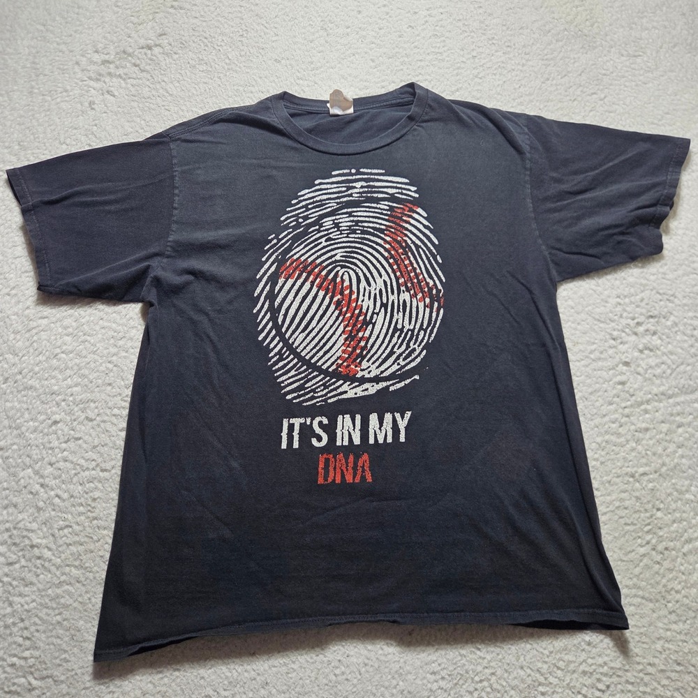 Port & Company T Shirt Mens Large Black Its In My DNA Baseball Graphic Tee Gym
